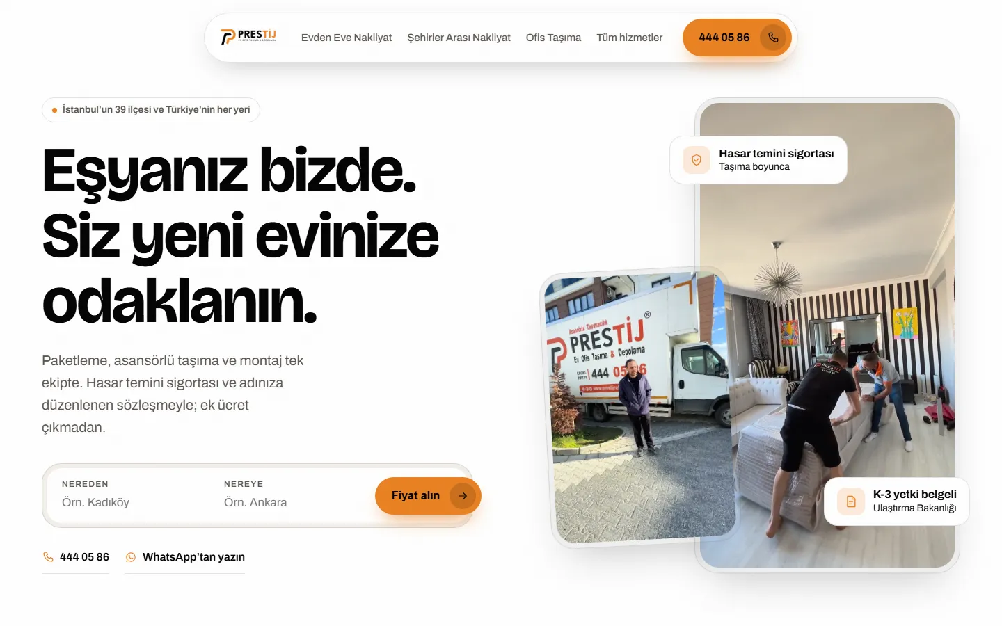 Prestij Nakliyat ana sayfası, masaüstü